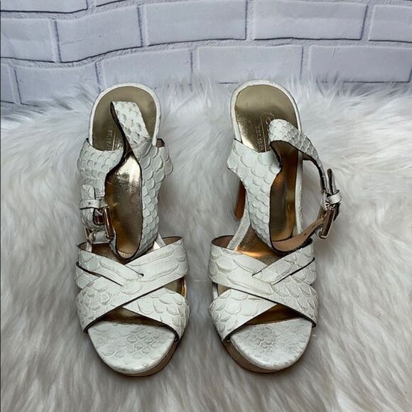 Coach Dani White Python Platform Sandals Sz 5 - Picture 2 of 6